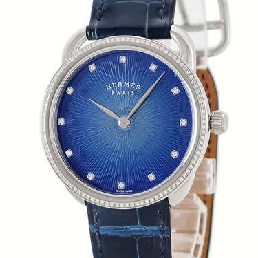 腕時計 エルメス HERMES アルソー AR5.330 053348WW00 クオーツ メンズ ブルー ラウンド 純正ダイヤ ドット ギヨシェ メタリック