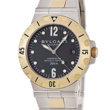腕時計 ブルガリ BVLGARI ディアゴノ スクーバ SD38SG 自動巻き メンズ ブラック K18YG×SS アラビア コンビ