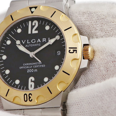 腕時計 ブルガリ BVLGARI ディアゴノ スクーバ SD38SG 自動巻き メンズ ブラック K18YG×SS アラビア コンビ