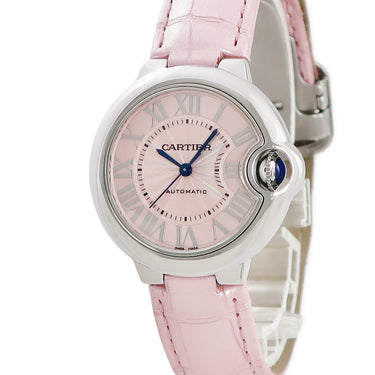 腕時計 カルティエ Cartier バロンブルー33mm WSBB0002 自動巻き レディース ピンク ローマン ギヨシェ 青針 ブルースティール