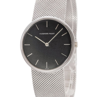 腕時計 オーデマピゲ AUDEMARS PIGUET 手巻き メンズ K18WG無垢 ホワイトゴールド ブラック 黒 一体型メッシュブレス ラウンド