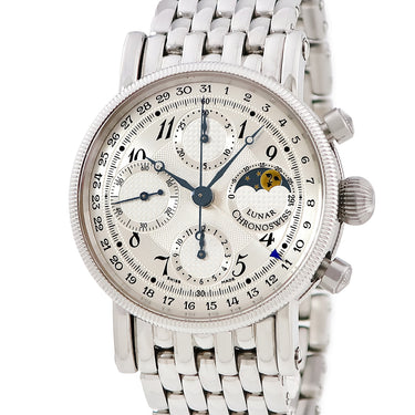 腕時計 クロノスイス CHRONOSWISS ルナ クロノグラフ CH7523L 自動巻き メンズ シルバー 青針 ムーンフェイズ ポインターデイト