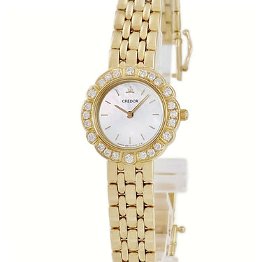 腕時計 クレドール Credor シグノ ホワイトシェル 1E70-019T GTAA980 クオーツ レディース K18YG無垢 純正ダイヤ フラワーモチーフ