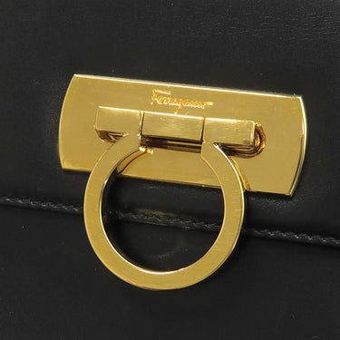 サルヴァトーレ・フェラガモ Salvatore Ferragamo ガンチーニ ブラック レザー 2WAYバッグ ゴールド金具 黒 ハンドバッグ ショルダーバッグ