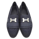 エルメス HERMES モカシン パリ ロワイヤル H231050Z ブルーブルーエ×マリン デニム レザー #35 ローファー シルバー金具 紺 H金具