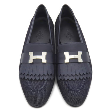 エルメス HERMES モカシン パリ ロワイヤル H231050Z ブルーブルーエ×マリン デニム レザー #35 ローファー シルバー金具 紺 H金具