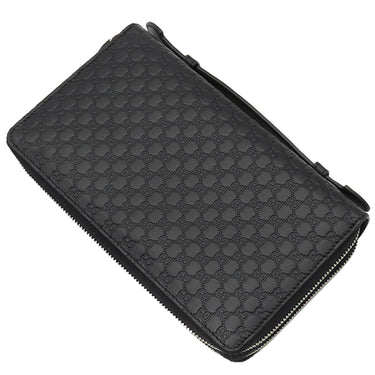 グッチ GUCCI トラベルドキュメントケース 449246 ブラック レザー 長財布 シルバー金具 黒