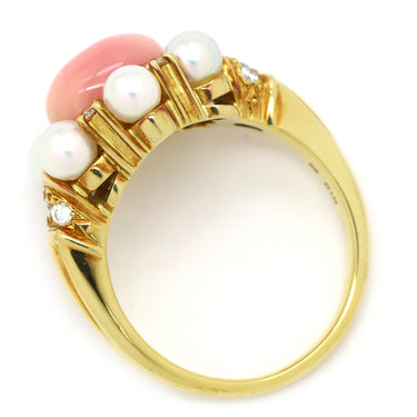 ミキモト MIKIMOTO パールリング ピンクXパールホワイトXイエローゴールド K18YG コンクパール あこやパール ダイヤモンド リング 指輪 真珠 11号