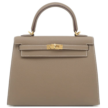 エルメス HERMES ケリー25 外縫い エトゥープ ヴォーエプソン 2WAYバッグ ゴールド金具 新品 未使用 グレージュ ショルダー ハンドバッグ