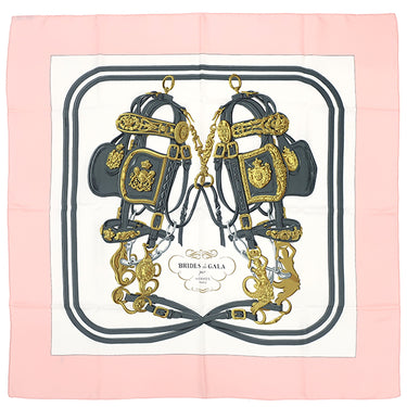 エルメス HERMES カレ90 CARRE ピンク×ホワイト シルク スカーフ 【BRIDES de GALA/ブリッド ドゥ ガラ】