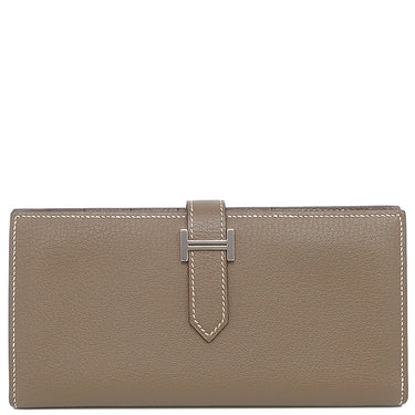 エルメス HERMES ベアンスフレ エトゥープ シェーブル 長財布 シルバー金具 グレージュ 二つ折り財布