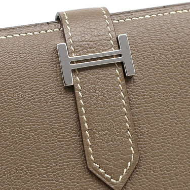 エルメス HERMES ベアンスフレ エトゥープ シェーブル 長財布 シルバー金具 グレージュ 二つ折り財布