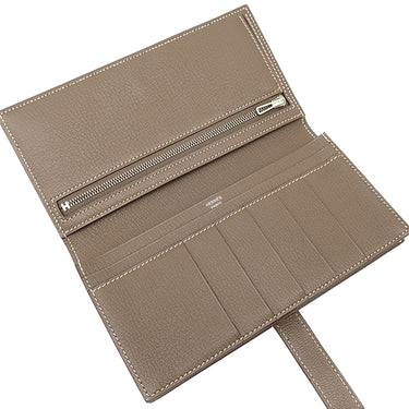 エルメス HERMES ベアンスフレ エトゥープ シェーブル 長財布 シルバー金具 グレージュ 二つ折り財布