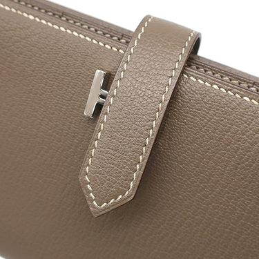 エルメス HERMES ベアンスフレ エトゥープ シェーブル 長財布 シルバー金具 グレージュ 二つ折り財布