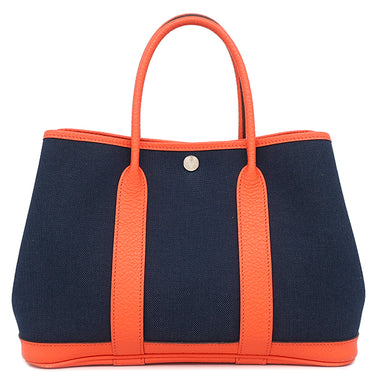 エルメス HERMES ガーデンパーティーTPM ブルーマリン×オレンジポピー トワルミリタリー ヴァッシュカントリー トートバッグ シルバー金具 トワルミリテール 紺