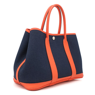エルメス HERMES ガーデンパーティーTPM ブルーマリン×オレンジポピー トワルミリタリー ヴァッシュカントリー トートバッグ シルバー金具 トワルミリテール 紺