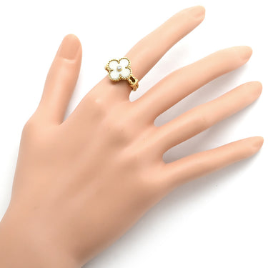 ヴァンクリーフアーペル Van Cleef & Arpels ヴィンテージ アルハンブラ 白サンゴ イエローゴールド K18YG 珊瑚（コーラル） ダイヤモンド リング 指輪 1Pダイヤ Au750 18金 10.5号