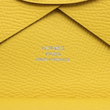 エルメス HERMES カルヴィ デュオ ジョーヌナプル ヴォーエプソン カードケース シルバー金具 黄色 フラグメントケース