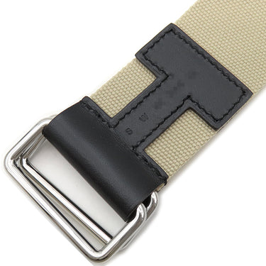 エルメス HERMES ノマド40 ブラック×ベージュ メタル テキスタイル ヴァッシュハンター 14037 ベルト シルバー金具