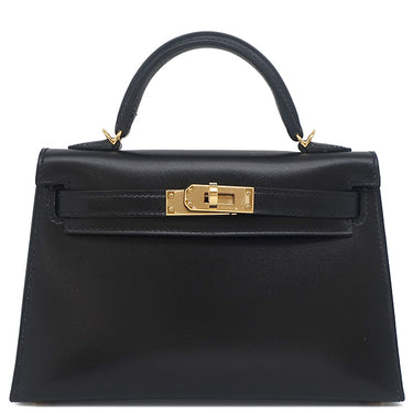 エルメス HERMES ミニケリードゥ 外縫い  ブラック ボックスカーフ 2WAYバッグ ゴールド金具 黒