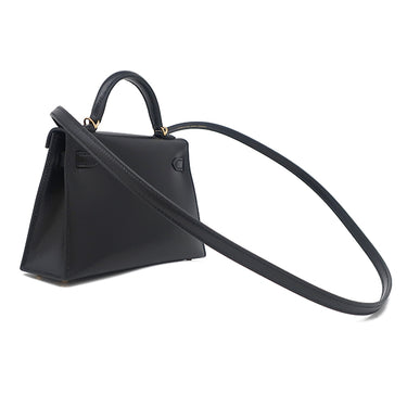 エルメス HERMES ミニケリードゥ 外縫い  ブラック ボックスカーフ 2WAYバッグ ゴールド金具 黒