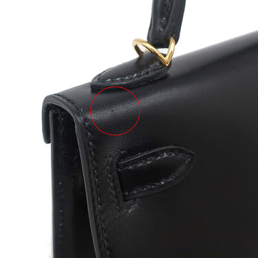 エルメス HERMES ミニケリードゥ 外縫い  ブラック ボックスカーフ 2WAYバッグ ゴールド金具 黒
