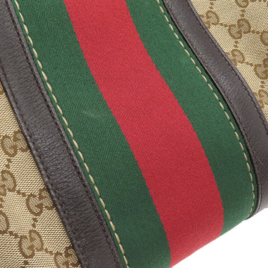 グッチ GUCCI ウェブ ビー 2WAY ミニボストン 406868 ベージュ×ダークブラウン GGキャンバス 2WAYバッグ ゴールド金具 茶 ハンドバッグ ショルダー ハチ