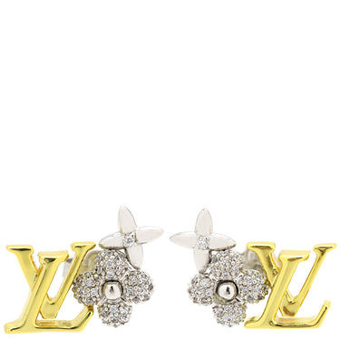 ルイヴィトン LOUIS VUITTON ピアス ピュス LV グラム M01264 ゴールド×シルバー メタル ラインストーン ジルコン ピアス 2個セット 両耳 ラインストーン ジルコン×メタル