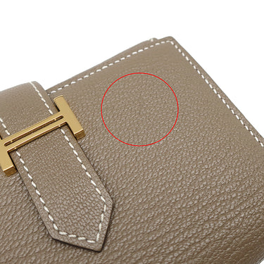 エルメス HERMES ベアン コンビネ エトゥープ シェーブル 三つ折り財布 ゴールド金具 グレージュ