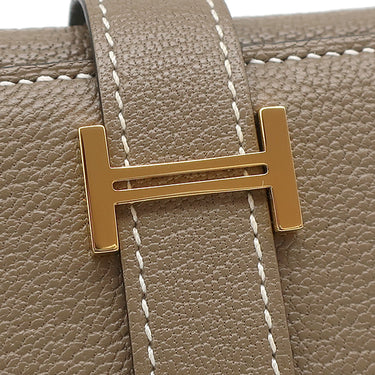 エルメス HERMES ベアン コンビネ エトゥープ シェーブル 三つ折り財布 ゴールド金具 グレージュ