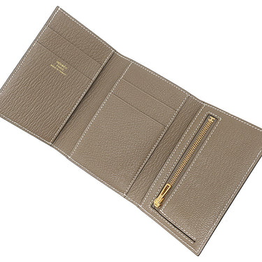 エルメス HERMES ベアン コンビネ エトゥープ シェーブル 三つ折り財布 ゴールド金具 グレージュ