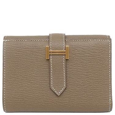 エルメス HERMES ベアン コンビネ エトゥープ シェーブル 三つ折り財布 ゴールド金具 グレージュ