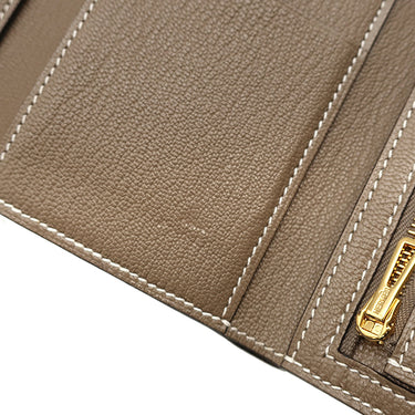 エルメス HERMES ベアン コンビネ エトゥープ シェーブル 三つ折り財布 ゴールド金具 グレージュ
