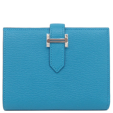 エルメス HERMES ベアンコンパクト ブルーフリーダ シェーブル 二つ折り財布 シルバー金具 青