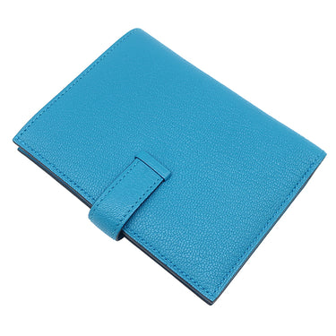 エルメス HERMES ベアンコンパクト ブルーフリーダ シェーブル 二つ折り財布 シルバー金具 青