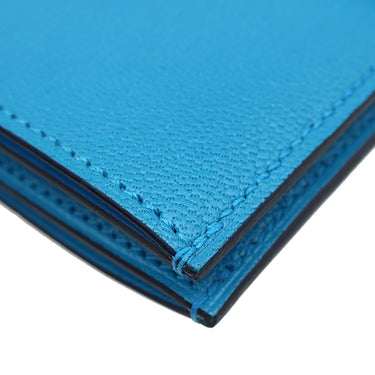 エルメス HERMES ベアンコンパクト ブルーフリーダ シェーブル 二つ折り財布 シルバー金具 青