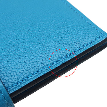 エルメス HERMES ベアンコンパクト ブルーフリーダ シェーブル 二つ折り財布 シルバー金具 青