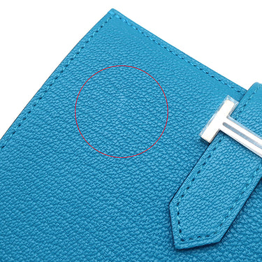 エルメス HERMES ベアンコンパクト ブルーフリーダ シェーブル 二つ折り財布 シルバー金具 青