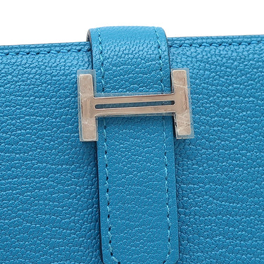 エルメス HERMES ベアンコンパクト ブルーフリーダ シェーブル 二つ折り財布 シルバー金具 青