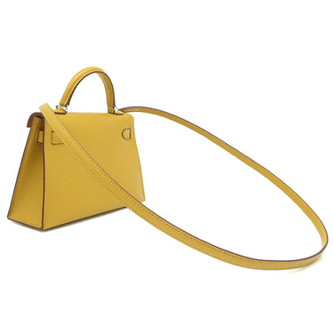 エルメス HERMES ミニケリードゥ 外縫い ジョーヌアンブル シェーブル 2WAYバッグ シルバー金具 新品 未使用 黄色 茶 ショルダー