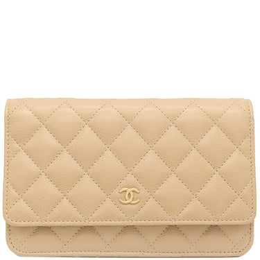 シャネル CHANEL クラシック マトラッセ チェーンウォレット AP0250 ベージュ キャビアスキン チェーンウォレット ゴールド金具 ココマーク