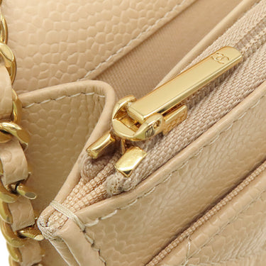 シャネル CHANEL クラシック マトラッセ チェーンウォレット AP0250 ベージュ キャビアスキン チェーンウォレット ゴールド金具 ココマーク