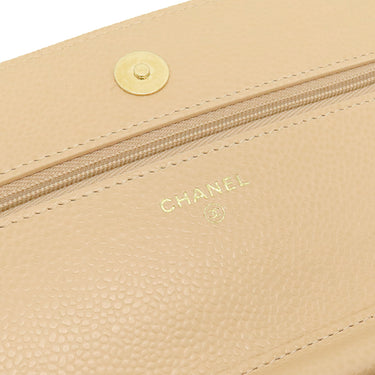 シャネル CHANEL クラシック マトラッセ チェーンウォレット AP0250 ベージュ キャビアスキン チェーンウォレット ゴールド金具 ココマーク