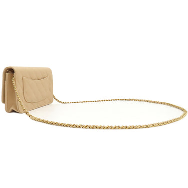 シャネル CHANEL クラシック マトラッセ チェーンウォレット AP0250 ベージュ キャビアスキン チェーンウォレット ゴールド金具 ココマーク