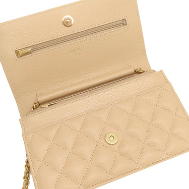 シャネル CHANEL クラシック マトラッセ チェーンウォレット AP0250 ベージュ キャビアスキン チェーンウォレット ゴールド金具 ココマーク