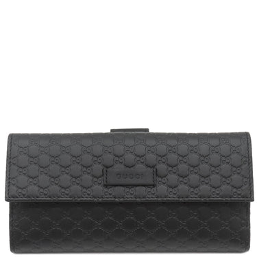 グッチ GUCCI マイクログッチシマ 449393 ブラック レザー 長財布 ゴールド金具 黒 ダブルG