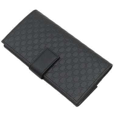 グッチ GUCCI マイクログッチシマ 449393 ブラック レザー 長財布 ゴールド金具 黒 ダブルG
