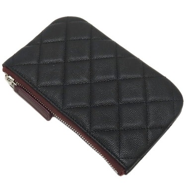 シャネル CHANEL クラシック スモール ジップ ポーチ A82365 ブラック キャビアスキン ポーチ シルバー金具 黒 ココマーク マトラッセ
