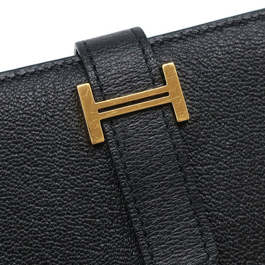 エルメス HERMES ベアンスフレ ブラック シェーブル 長財布 ゴールド金具 黒 二つ折り財布