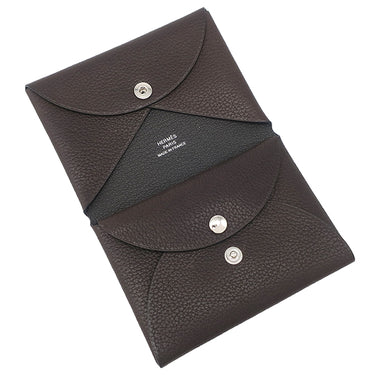 エルメス HERMES カルヴィ デュオ エベンヌ バレニアフォーブル カードケース シルバー金具 茶 グレー バイカラー フラグメントケース